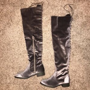 Thigh high grey velvet boots from shoe dazzle